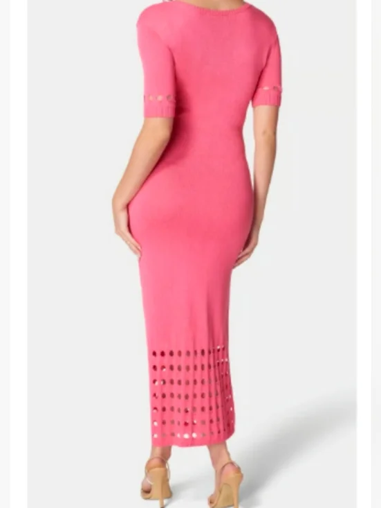 BEBE Tie Front Cutout Crochet Midi Dress  Fuchsia Women's Size Small NWT - Picture 4 of 11
